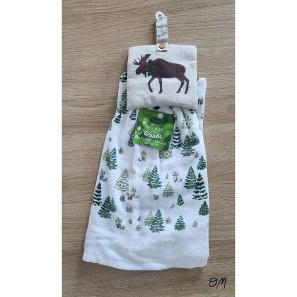 St Nicholas Square Through the Woods Moose Kitchen Towels - New - Picture 1 of 4